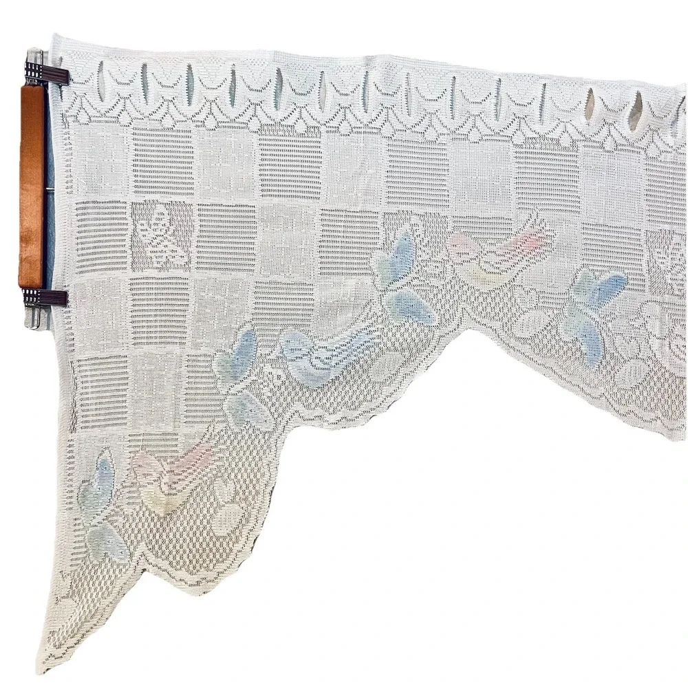 VTG Butterfly Bird Colored‎ Sheer Lace Curtain Valance 28